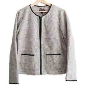 DANA BUCHMAN Wool Blend Textured Full-zip Blazer Jacket Grey Sz L